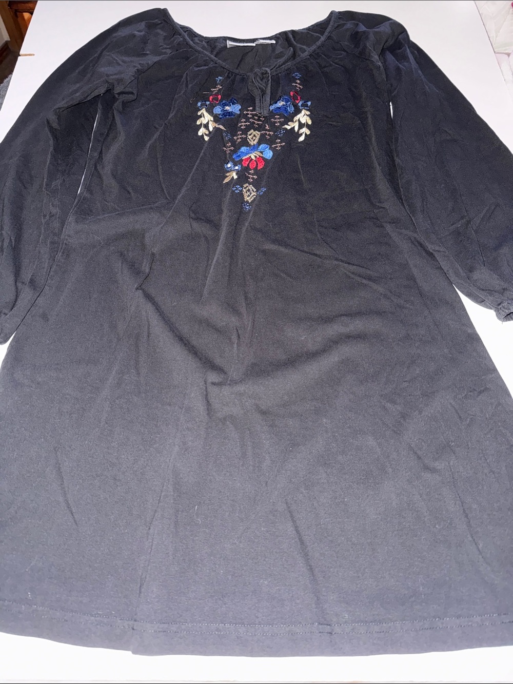 Black Embroidered Midi Dress with Floral Detail
